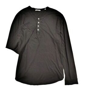Buck Mason Henley Shirt Mens Size 2XL Long Sleeve Button Curved Hem Black